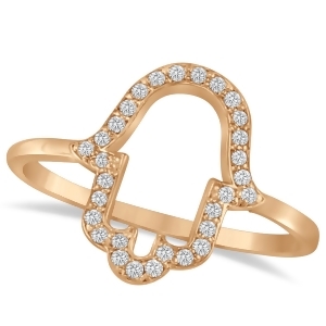 Hand of God Hamsa Ladies Diamond Ring 14k Rose Gold 0.15ct - All