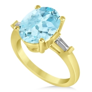 Oval and Baguette Cut Aquamarine Engagement Ring 14k Yellow Gold 3.30ct - All