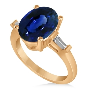 Oval and Baguette Cut Blue Sapphire Engagement Ring 14k Rose Gold 3.30ct - All