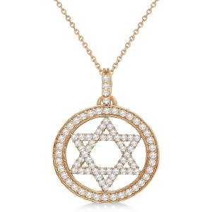 Star of David Diamond Circle Pendant Necklace 14k Rose Gold 0.90ct - All