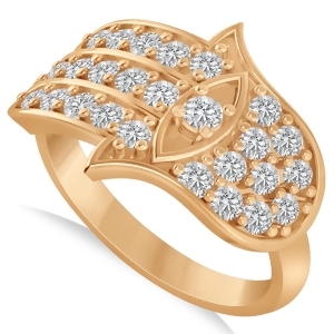 Diamond Hamsa Hand of God Fashion Ring 14k Rose Gold 0.82ct - All