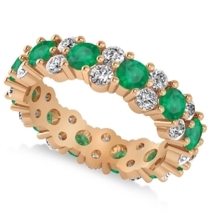 Garland Emerald and Diamond Eternity Band Ring 14k Rose Gold 3.00ct - All
