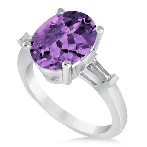 Oval and Baguette Cut Amethyst Engagement Ring 14k White Gold 3.30ct - All
