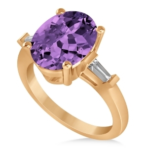 Oval and Baguette Cut Amethyst Engagement Ring 14k Rose Gold 3.30ct - All
