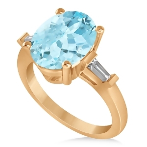 Oval and Baguette Cut Aquamarine Engagement Ring 14k Rose Gold 3.30ct - All