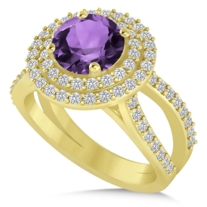 Double Halo Amethyst Engagement Ring 14k Yellow Gold 2.27ct - All
