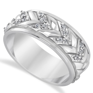 Men's Diamond Braided Band Eternity Ring 14k White Gold 0.20ct - All