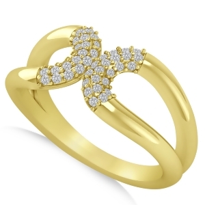 Diamond Novelty Double Loop Ladies Ring 14k Yellow Gold 0.22ct - All