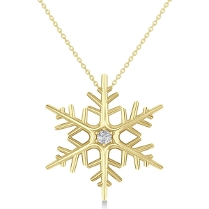 Diamond Wintertime Snowflake Pendant Necklace 14k Yellow Gold 0.04ct - All