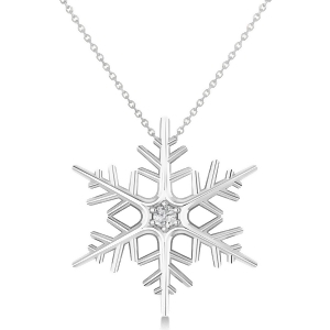 Diamond Wintertime Snowflake Pendant Necklace 14k White Gold 0.04ct - All