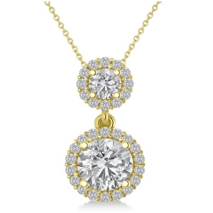 Two Stone Halo Diamond Pendant Necklace 14k Yellow Gold 1.50ct - All