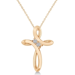 Diamond Two Stone Swirl Cross Pendant Necklace 14k Rose Gold 0.10ct - All