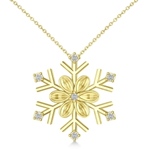 Diamond Snowflake and Flower Pendant Necklace 14k Yellow Gold 0.07ct - All