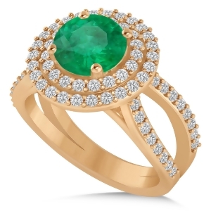 Double Halo Emerald Engagement Ring 14k Rose Gold 2.27ct - All