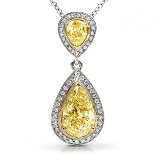 Fancy Pear Yellow Diamond Pendant Necklace 18k Two-Tone Gold 1.88ct - All