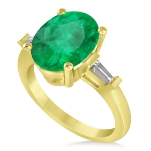 Oval and Baguette Cut Emerald Engagement Ring 14k Yellow Gold 3.30ct - All