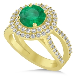 Double Halo Emerald Engagement Ring 14k Yellow Gold 2.27ct - All