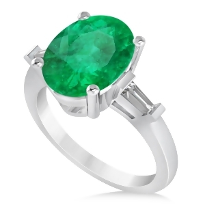 Oval and Baguette Cut Emerald Engagement Ring 14k White Gold 3.30ct - All
