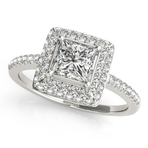 Princess Cut Diamond Halo Engagement Ring 18k White Gold 2.00ct - All