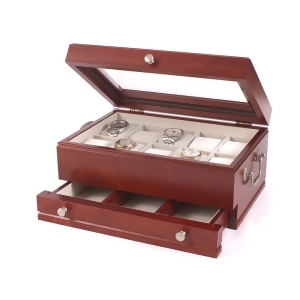 Ten Watch Cherry storage Chest w/ a Jeweler's Drawer and Glass top - All