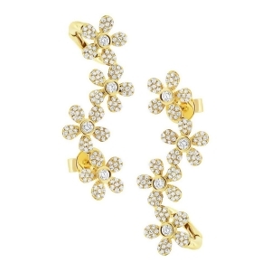 0.68Ct 14k Yellow Gold Flower Diamond Ear Crawler Earrings - All