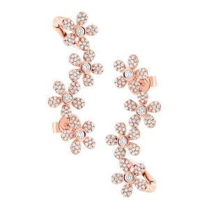 0.68Ct 14k Rose Gold Flower Diamond Ear Crawler Earrings - All