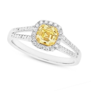 0.63Ct Asscher Cut Center and 0.32ct Side 18k Two-tone Gold Natural Yellow Diamond Ring - All