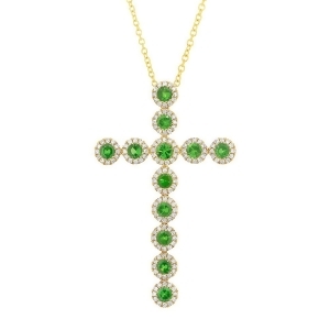 0.45Ct Diamond and 1.14ct Green Garnet 14k Yellow Gold Cross Pendant Necklace - All