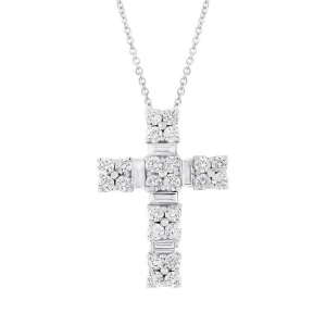 1.30Ct 18k White Gold Diamond Cross Pendant Necklace - All