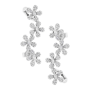 0.68Ct 14k White Gold Flower Diamond Ear Crawler Earrings - All