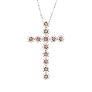 1.51Ct 14k White Gold Diamond and Champagne Cross Diamond Pendant Necklace - All