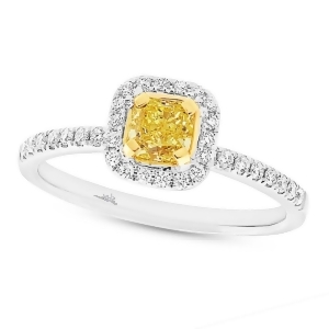 0.58Ct Cushion Cut Center and 0.24ct Side 18k Two-tone Gold Natural Yellow Diamond Ring - All