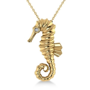 Diamond Summertime Seahorse Pendant Necklace 14k Yellow Gold 0.01ct - All