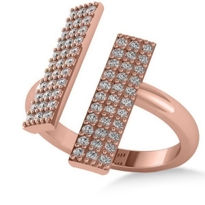 Diamond Bar Shared Prong Novelty Ladies Ring 14k Rose Gold 0.66ct - All
