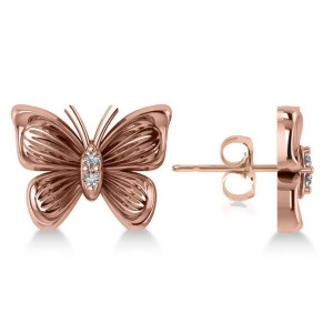 Diamond Butterfly Stud Earrings 14k Rose Gold 0.02ct - All