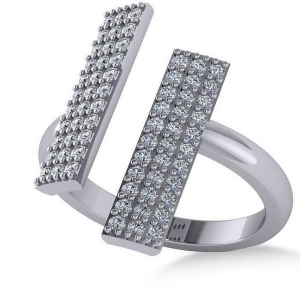 Diamond Bar Shared Prong Novelty Ladies Ring 14k White Gold 0.66ct - All