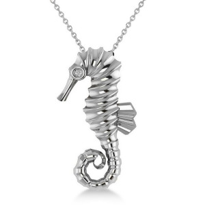 Diamond Summertime Seahorse Pendant Necklace 14k White Gold 0.01ct - All