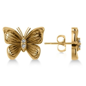 Diamond Butterfly Stud Earrings 14k Yellow Gold 0.02ct - All