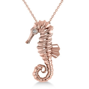 Diamond Summertime Seahorse Pendant Necklace 14k Rose Gold 0.01ct - All