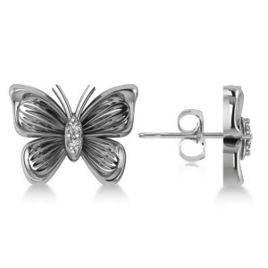 Diamond Butterfly Stud Earrings 14k White Gold 0.02ct - All