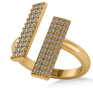 Diamond Bar Shared Prong Novelty Ladies Ring 14k Yellow Gold 0.66ct - All