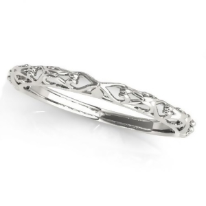 Antique Style Open Scrollwork Wedding Band 14k White Gold - All