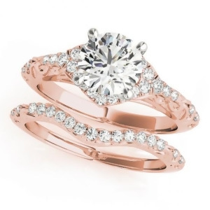 Diamond Antique Style Swirl Bridal Set 18k Rose Gold 1.25ct - All