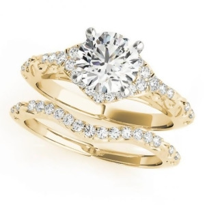 Diamond Antique Style Swirl Bridal Set 18k Yellow Gold 1.25ct - All
