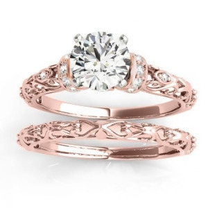 Diamond Antique Style Bridal Set Setting 14k Rose Gold 0.12ct - All