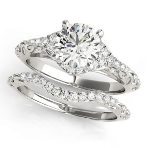 Diamond Antique Style Swirl Bridal Set Platinum 1.25ct - All