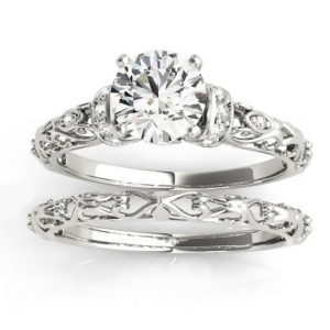 Diamond Antique Style Bridal Set Setting 14k White Gold 0.12ct - All