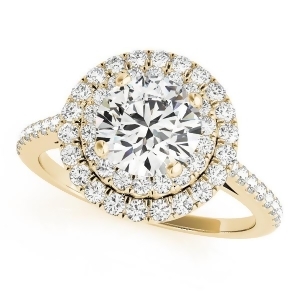 Double Halo Diamond Engagement Ring 18k Yellow Gold 1.50ct - All