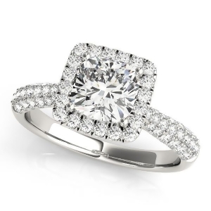 Cushion Cut Diamond Halo Engagement Ring 18k White Gold 2.33ct - All