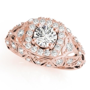 Antique Style Diamond Halo Engagement Ring 18k Rose Gold 0.94ct - All
